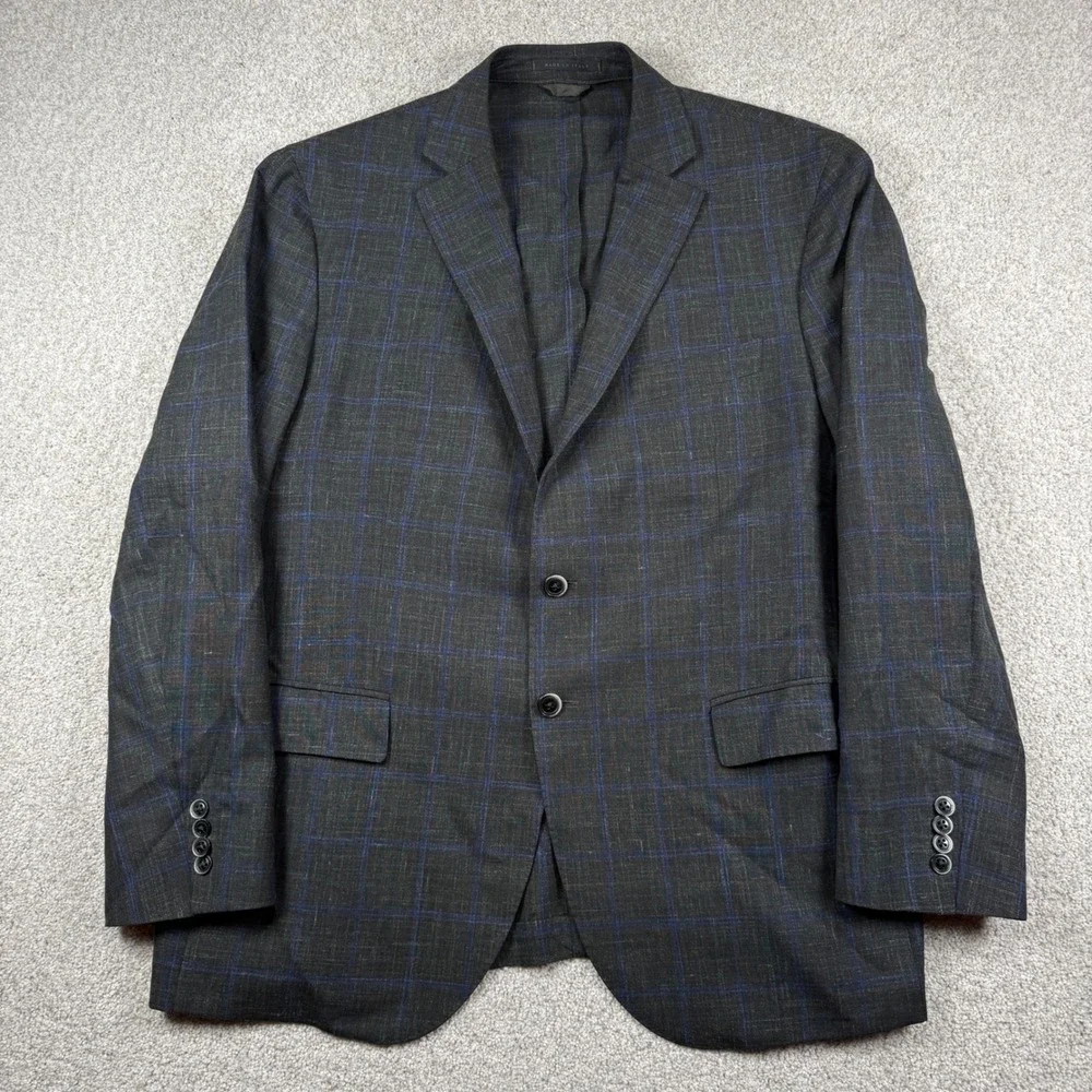 Luigi Bianchi Mantova Blazer Mens 46R Grey Blue Loro Piana Wool Linen Silk Plaid